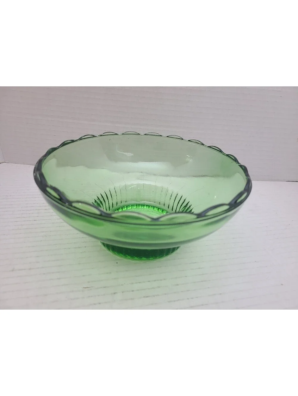 E.O. Brody Company Vintage Green Glass Pedestal Bowl Model M2000